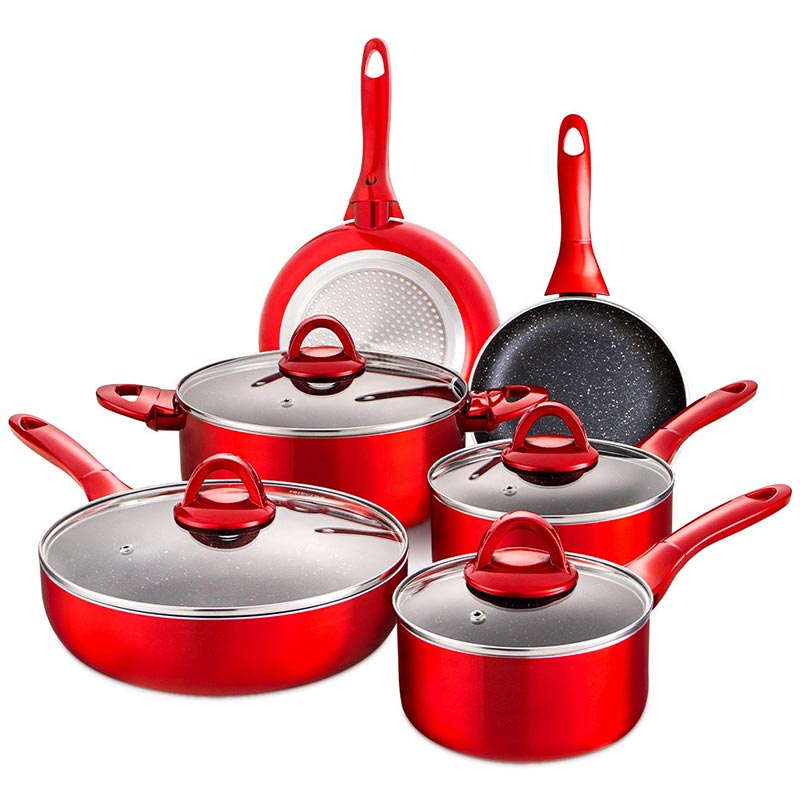 Juego de 10 piezas de sartenes de aluminio para freír sopa y carne con tapa