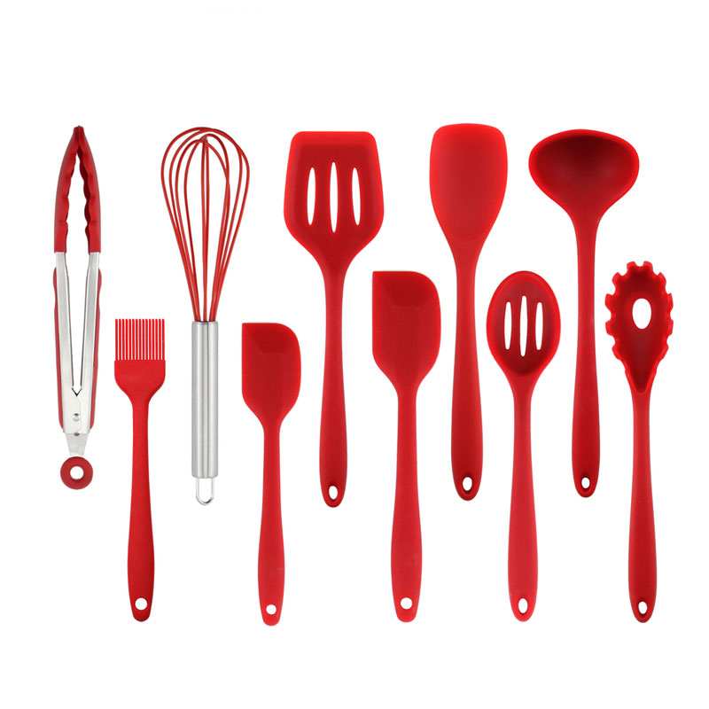 Herramientas de utensilios de cocina de silicona seguras, antiadherentes y minimalistas, 10 Uds.