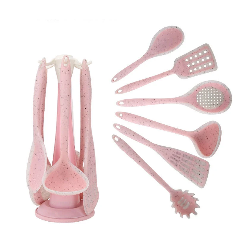 Juego de herramientas de cocina de silicona Unibody, lindo, fácil de limpiar, 7 piezas