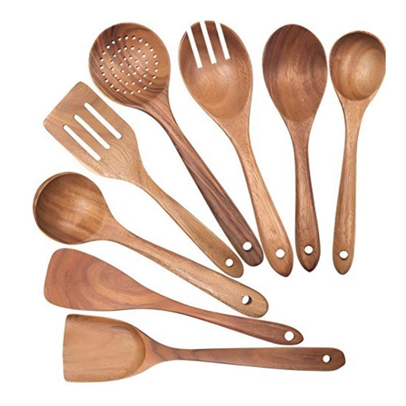 Skimmer de madera de Acacia, juego de utensilios de cocina con cuchara para sopa y espátula para cocinar