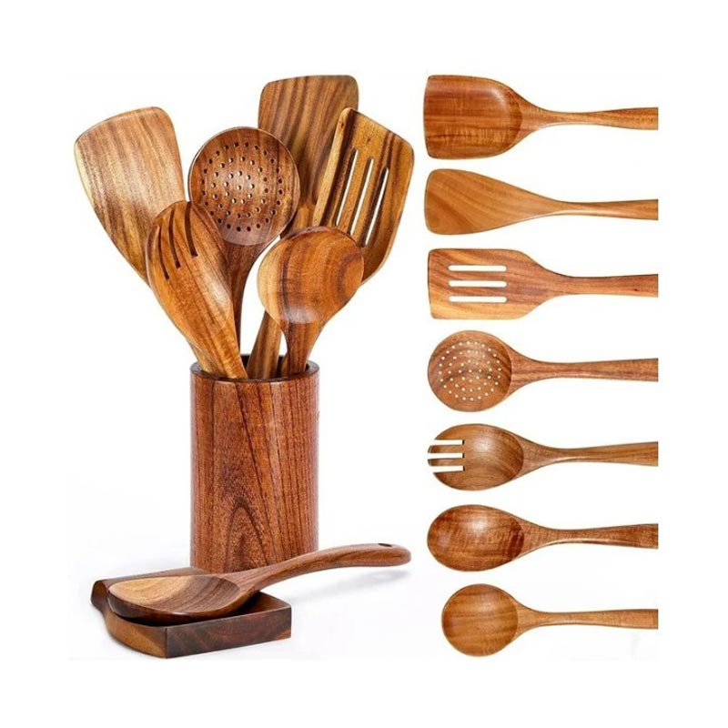 Espátula de madera de Acacia, espátula para cocinar, cuchara para sopa, juego de utensilios de cocina de madera